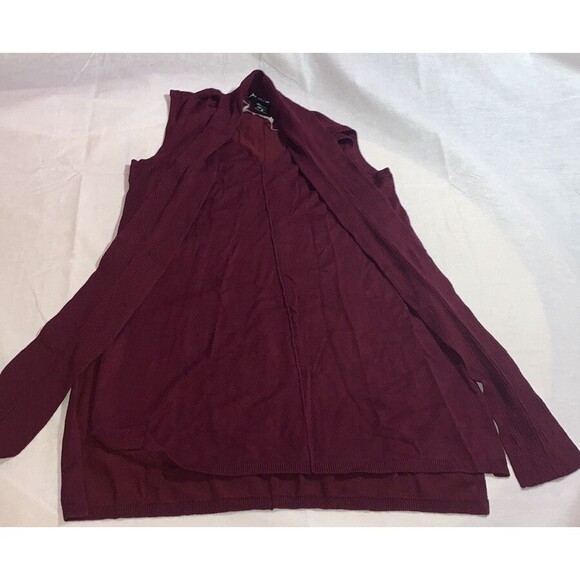 Side slits tunic top tie bow burgundy sleeveless hi-low stretch career casual M - Picture 9 of 11